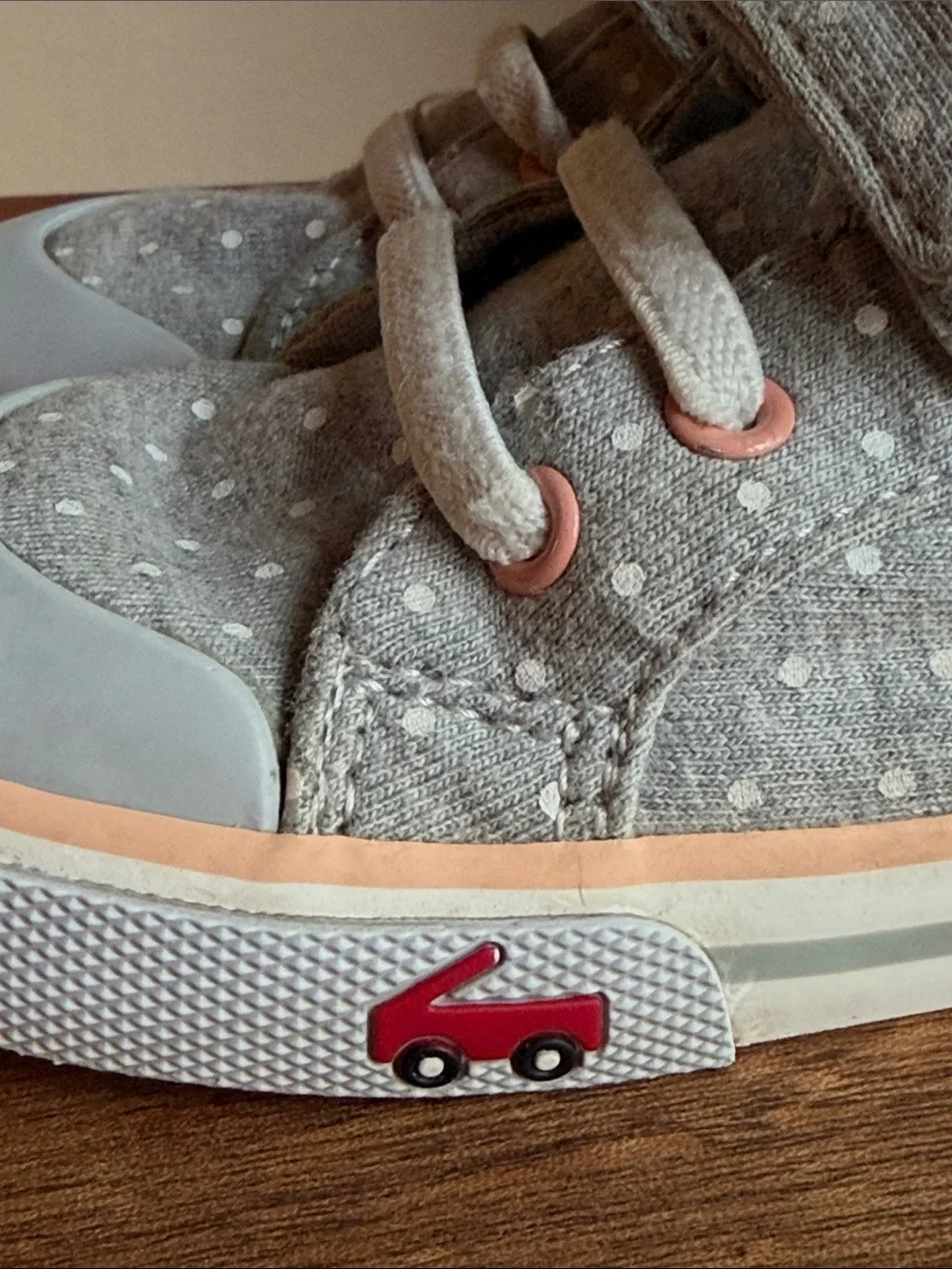 See Kai Run Kristin Grey Polka Dot Sneakers with Pink Accents